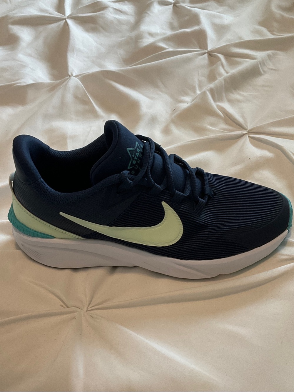 Nike Kids Navy Blue Sneakers with Light Green Swoosh